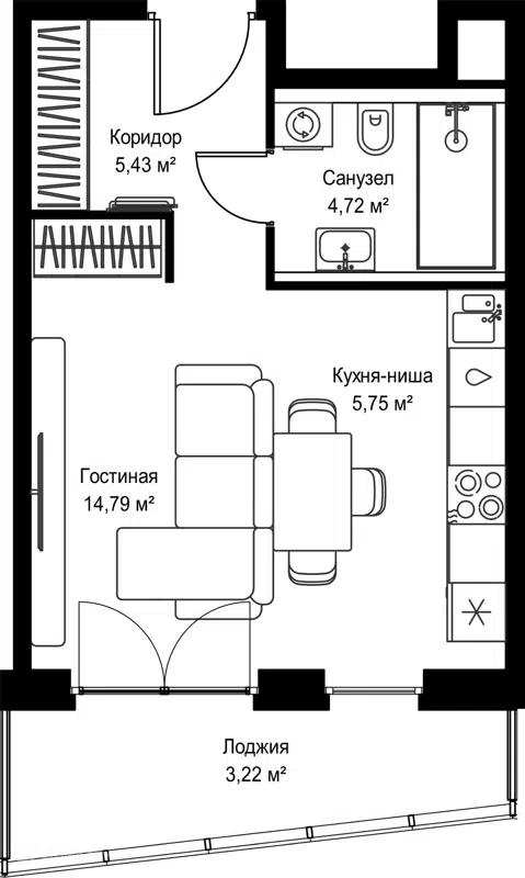 Студия 33.91 м² Селигер Сити