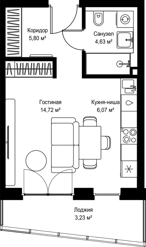Студия 34.45 м² Селигер Сити