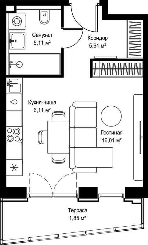 Студия 34.69 м² Селигер Сити