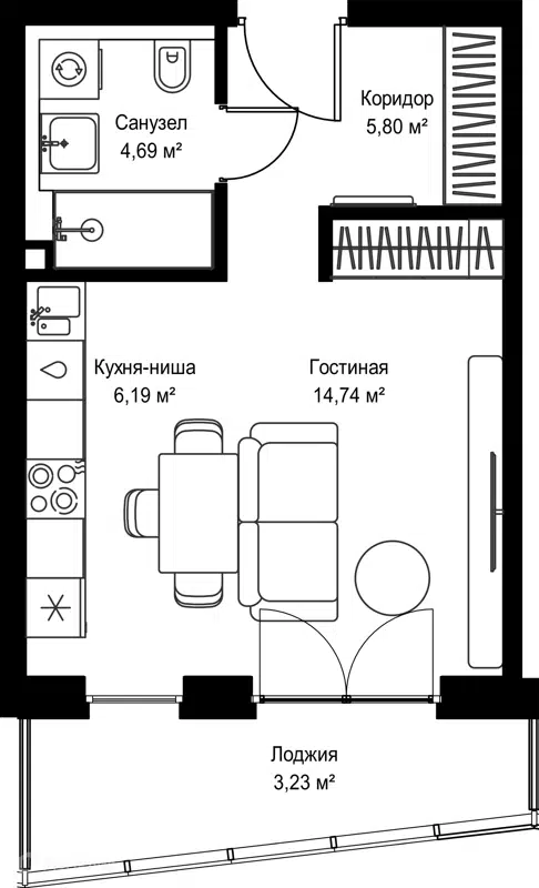 Студия 34.65 м² Селигер Сити
