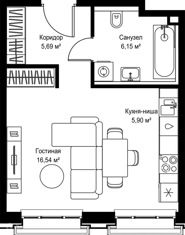 Студия 34.28 м² Селигер Сити