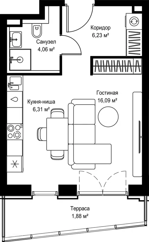 Студия 34.57 м² Селигер Сити