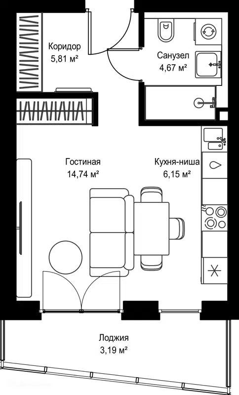 Студия 34.56 м² Селигер Сити