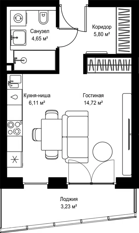 Студия 34.51 м² Селигер Сити