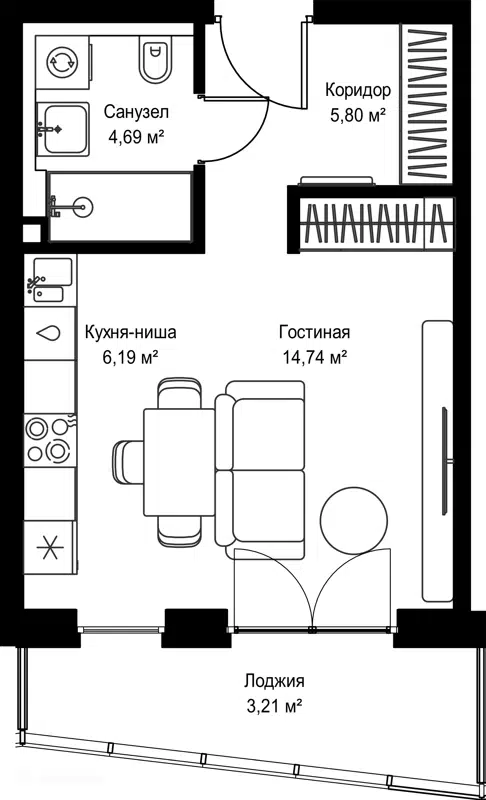 Студия 34.63 м² Селигер Сити