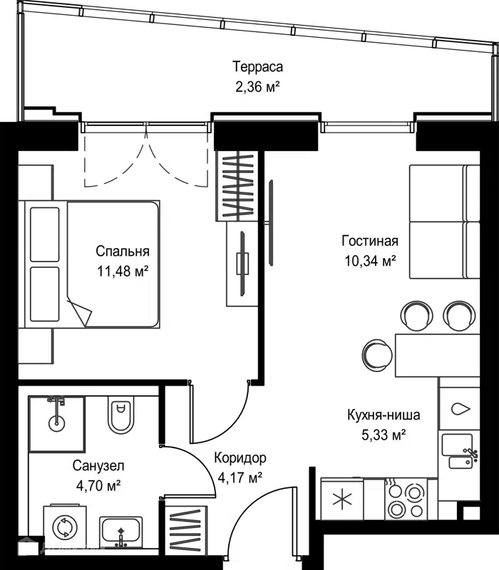 1-комнатная квартира 38.38 м² Селигер Сити