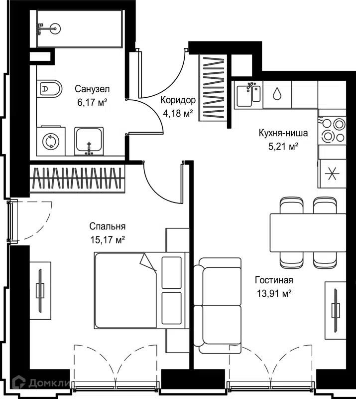 1-комнатная квартира 44.64 м² Селигер Сити
