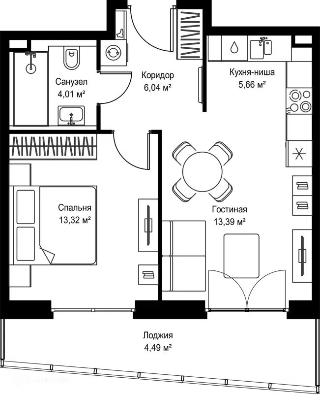 1-комнатная квартира 46.91 м² Селигер Сити