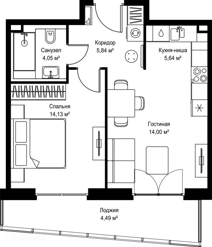 1-комнатная квартира 48.15 м² Селигер Сити