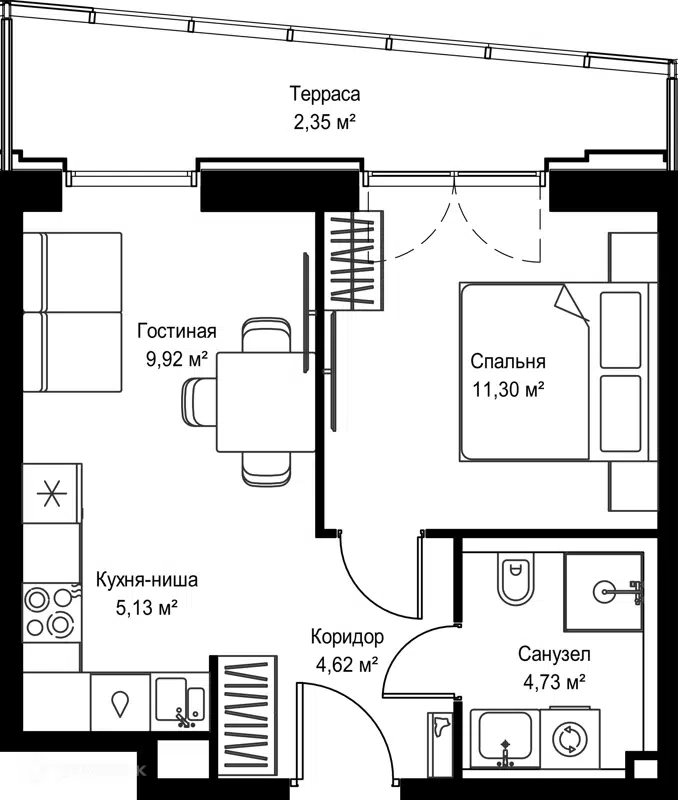 1-комнатная квартира 38.05 м² Селигер Сити