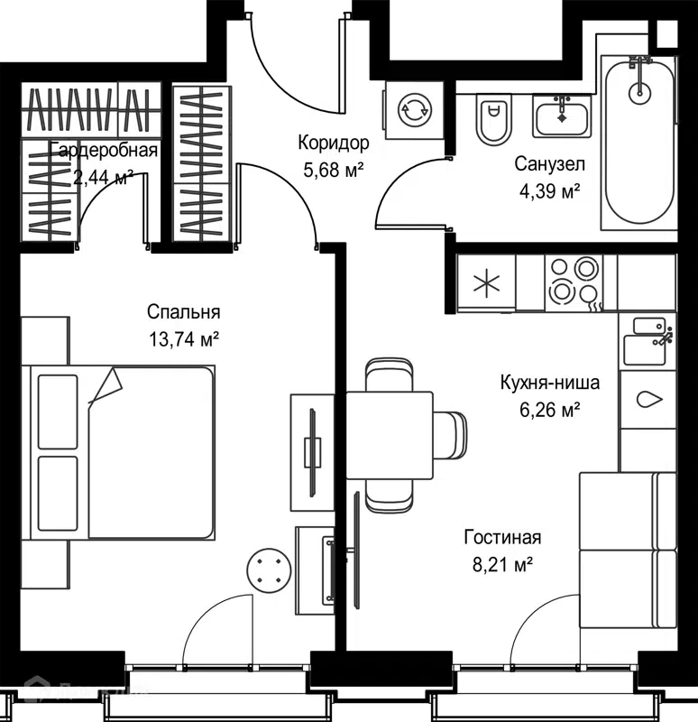 1-комнатная квартира 40.72 м² Селигер Сити