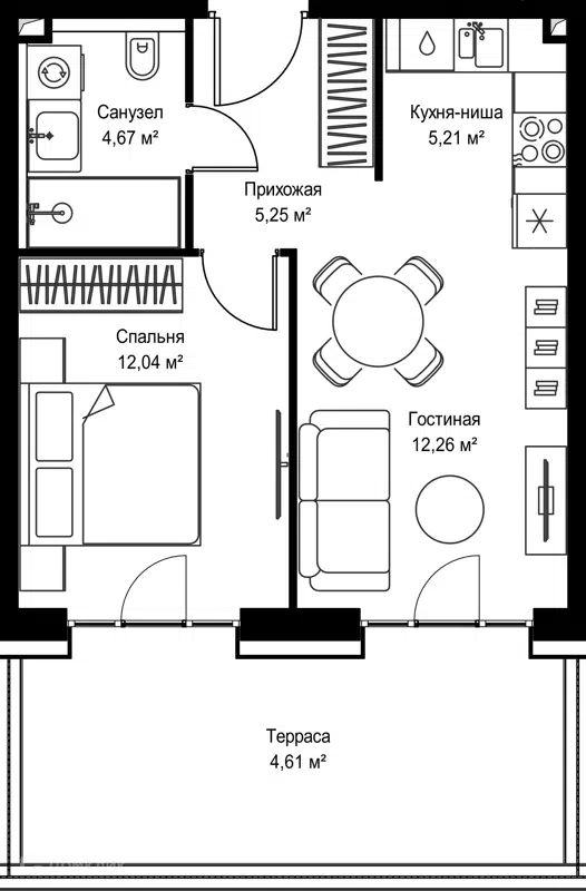 1-комнатная квартира 44.04 м² Селигер Сити