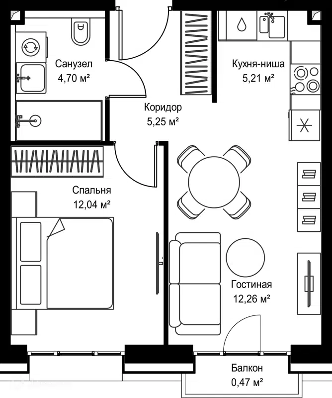1-комнатная квартира 39.93 м² Селигер Сити