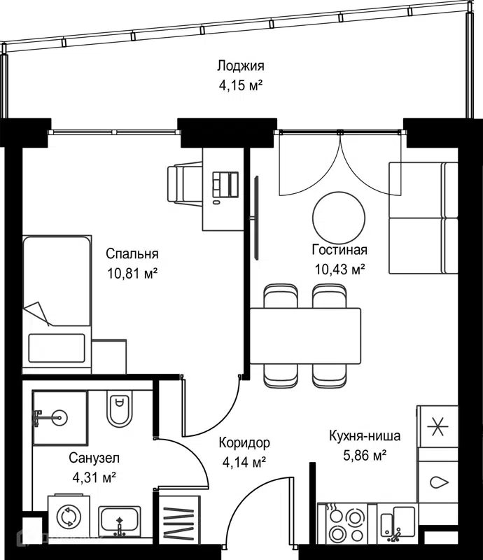 1-комнатная квартира 39.7 м² Селигер Сити