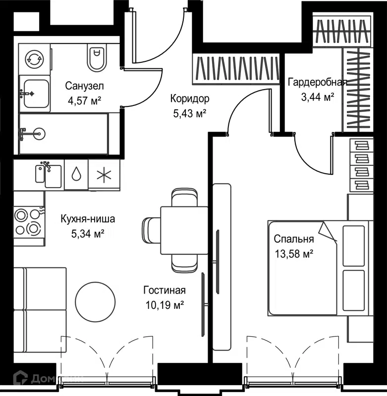 1-комнатная квартира 42.55 м² Селигер Сити