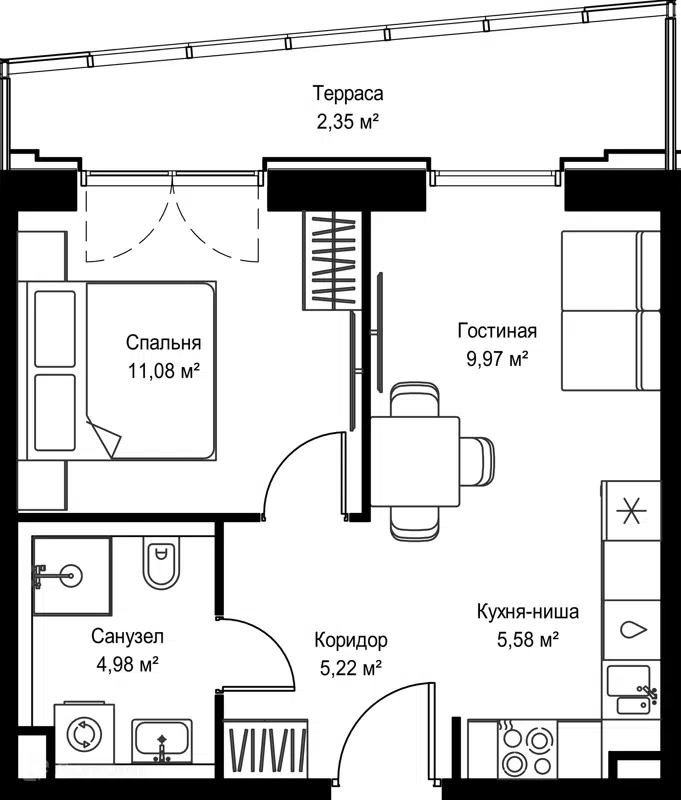 1-комнатная квартира 39.18 м² Селигер Сити