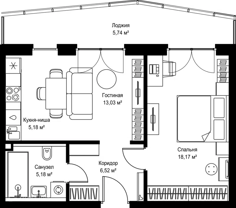 1-комнатная квартира 53.82 м² Селигер Сити