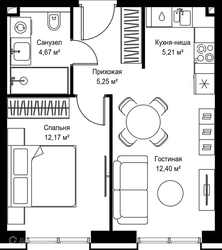 1-комнатная квартира 39.7 м² Селигер Сити