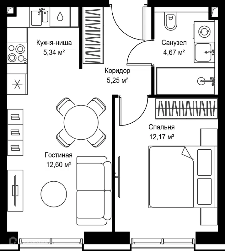 1-комнатная квартира 40.03 м² Селигер Сити