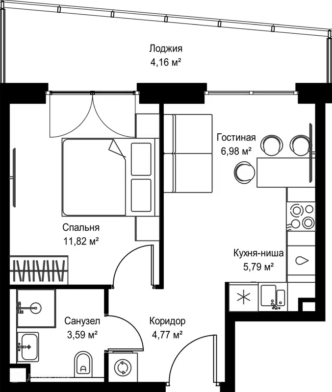1-комнатная квартира 37.11 м² Селигер Сити
