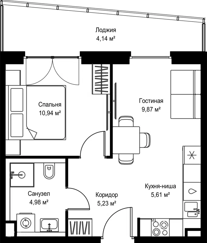 1-комнатная квартира 40.77 м² Селигер Сити