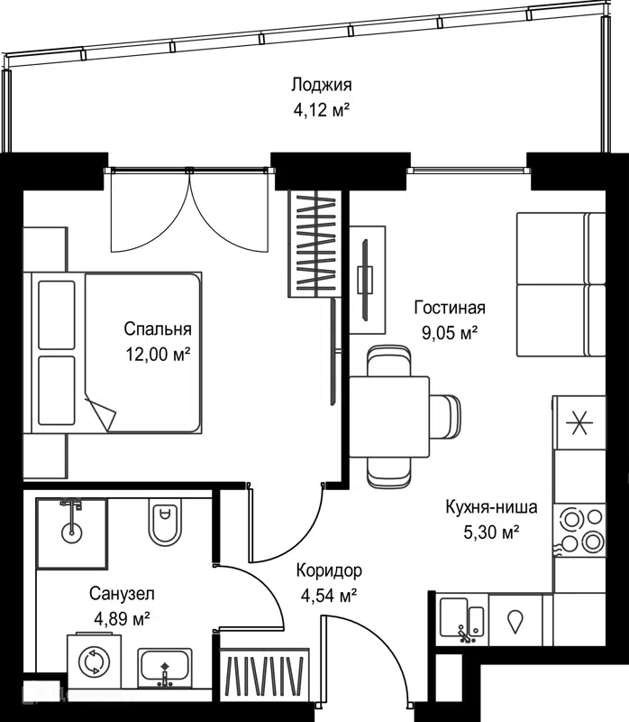 1-комнатная квартира 39.9 м² Селигер Сити