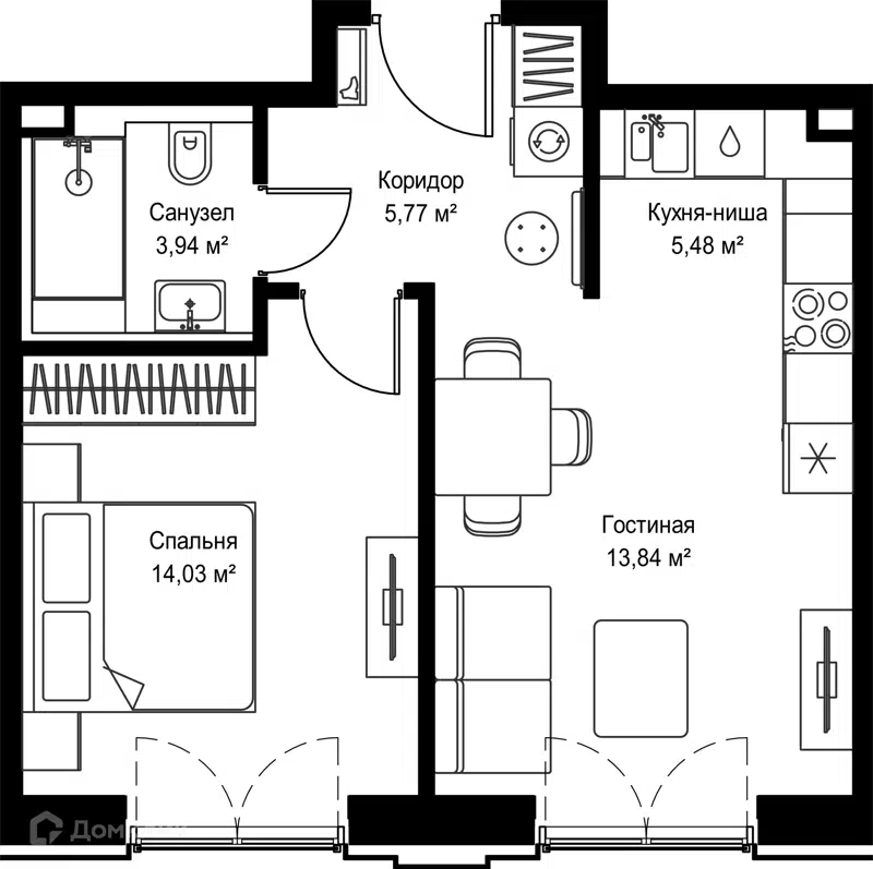 1-комнатная квартира 43.06 м² Селигер Сити