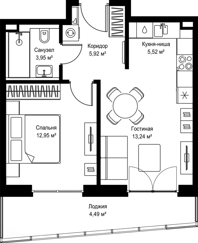 1-комнатная квартира 46.07 м² Селигер Сити