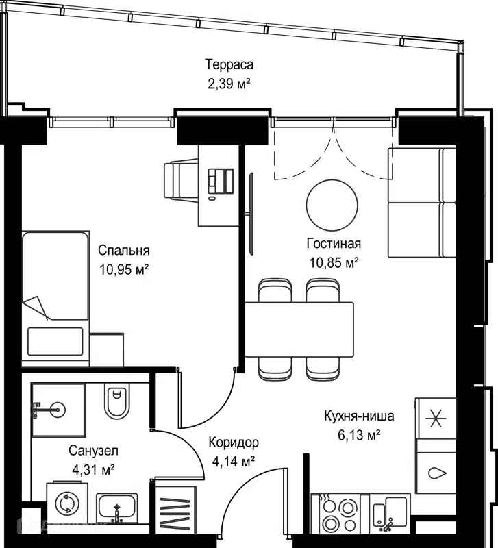 1-комнатная квартира 38.77 м² Селигер Сити