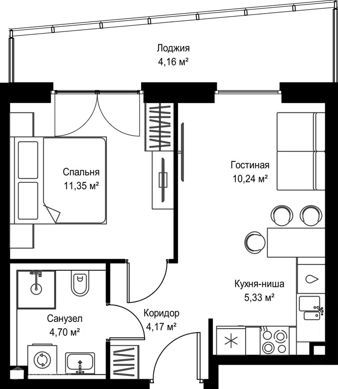 1-комнатная квартира 39.95 м² Селигер Сити