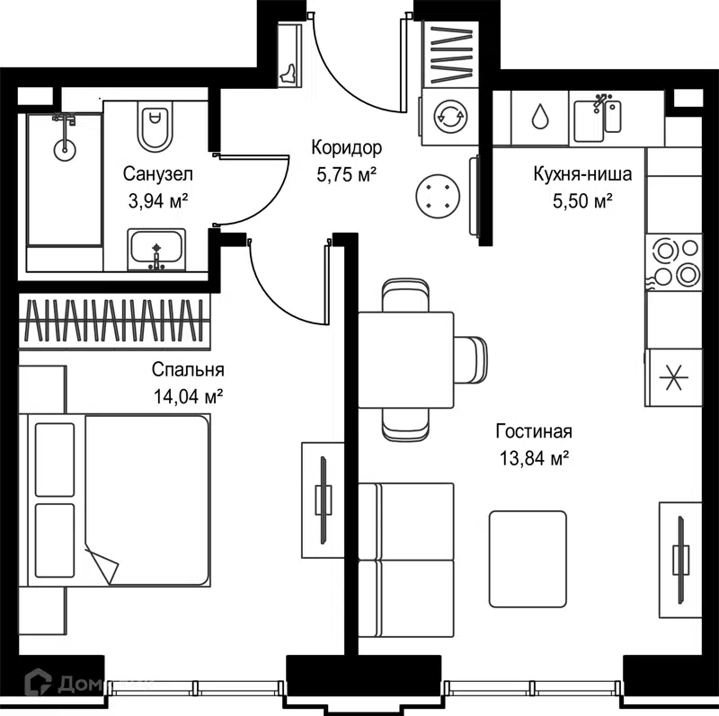 1-комнатная квартира 43.07 м² Селигер Сити