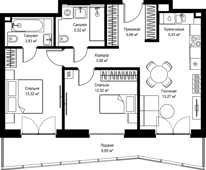 2-комнатная квартира 70.28 м² Селигер Сити