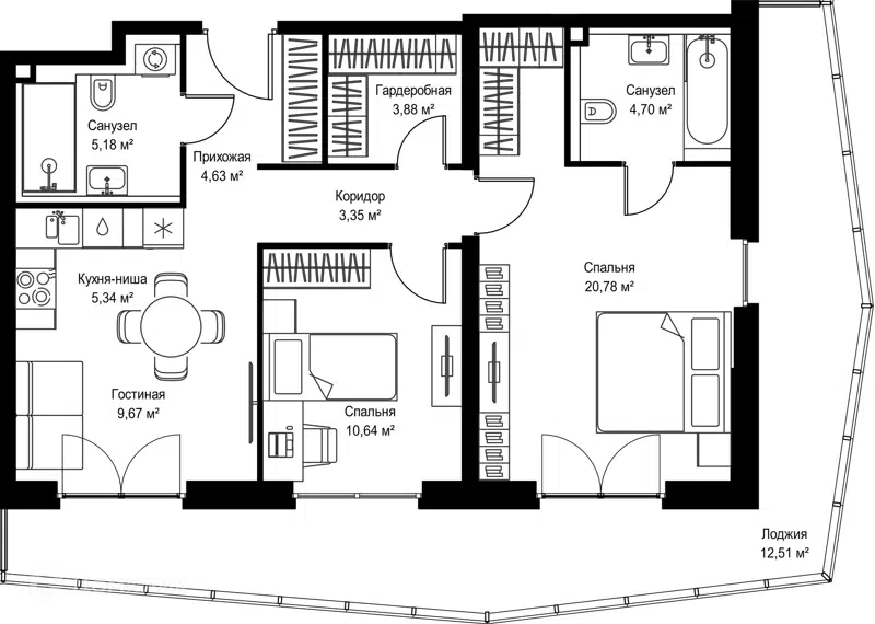 2-комнатная квартира 80.68 м² Селигер Сити