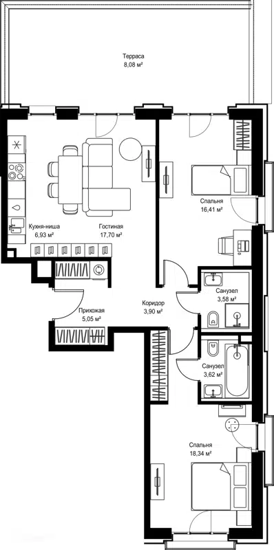 2-комнатная квартира 83.61 м² Селигер Сити