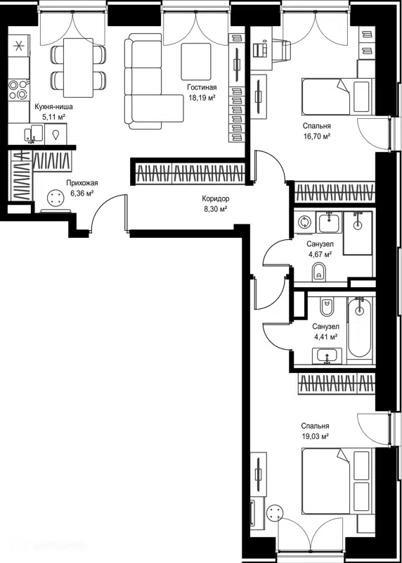 2-комнатная квартира 82.77 м² Селигер Сити