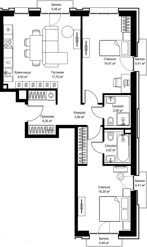 2-комнатная квартира 77.32 м² Селигер Сити