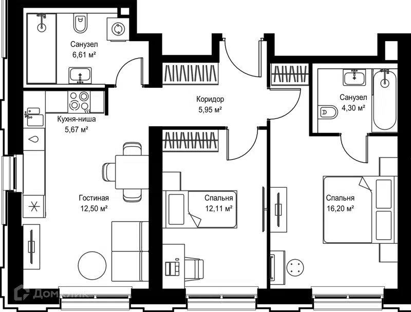 2-комнатная квартира 63.34 м² Селигер Сити