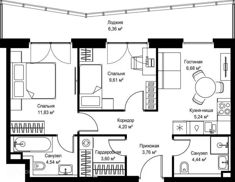 2-комнатная квартира 60.26 м² Селигер Сити