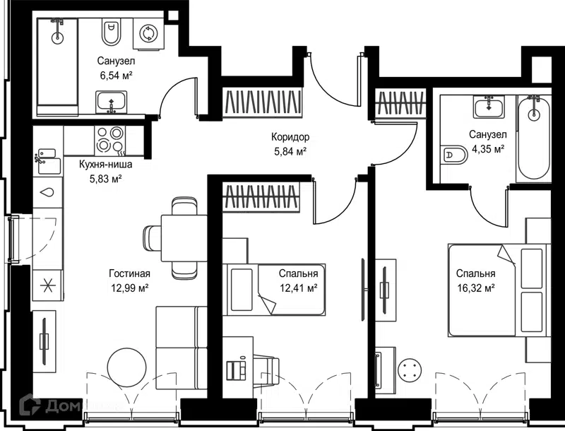 2-комнатная квартира 64.28 м² Селигер Сити