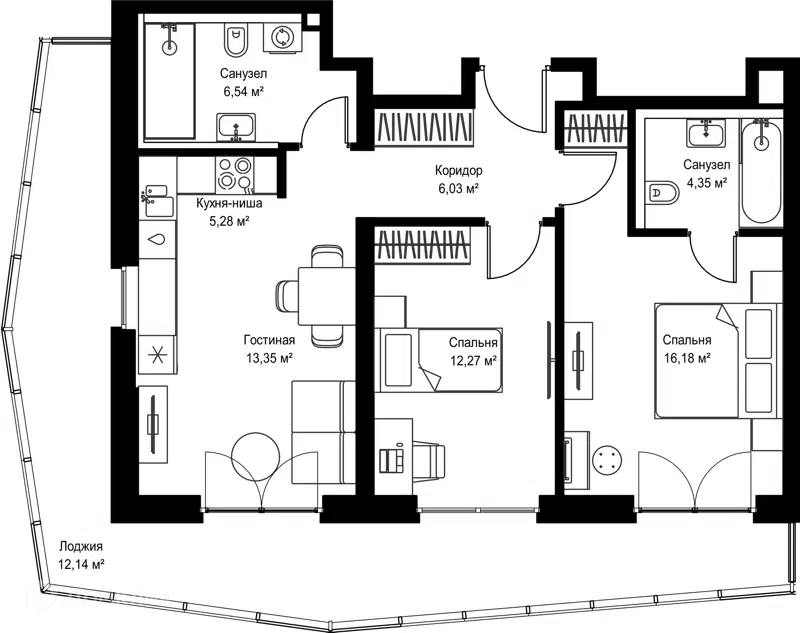 2-комнатная квартира 76.14 м² Селигер Сити