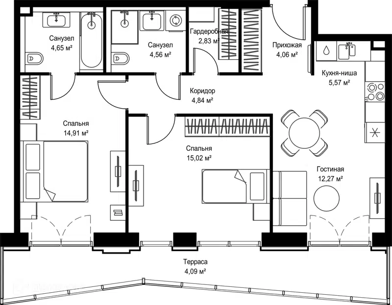 2-комнатная квартира 72.8 м² Селигер Сити