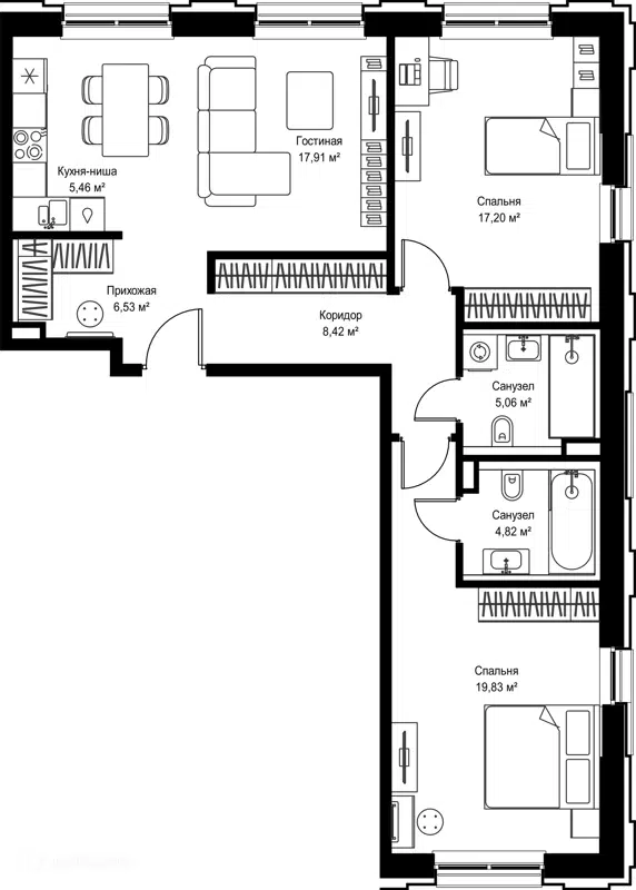 2-комнатная квартира 85.23 м² Селигер Сити