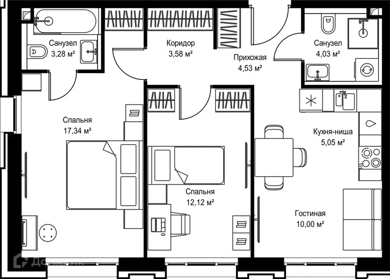 2-комнатная квартира 59.93 м² Селигер Сити