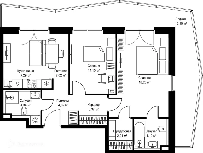 2-комнатная квартира 75.38 м² Селигер Сити