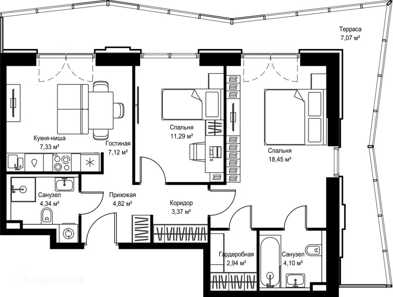 2-комнатная квартира 70.83 м² Селигер Сити