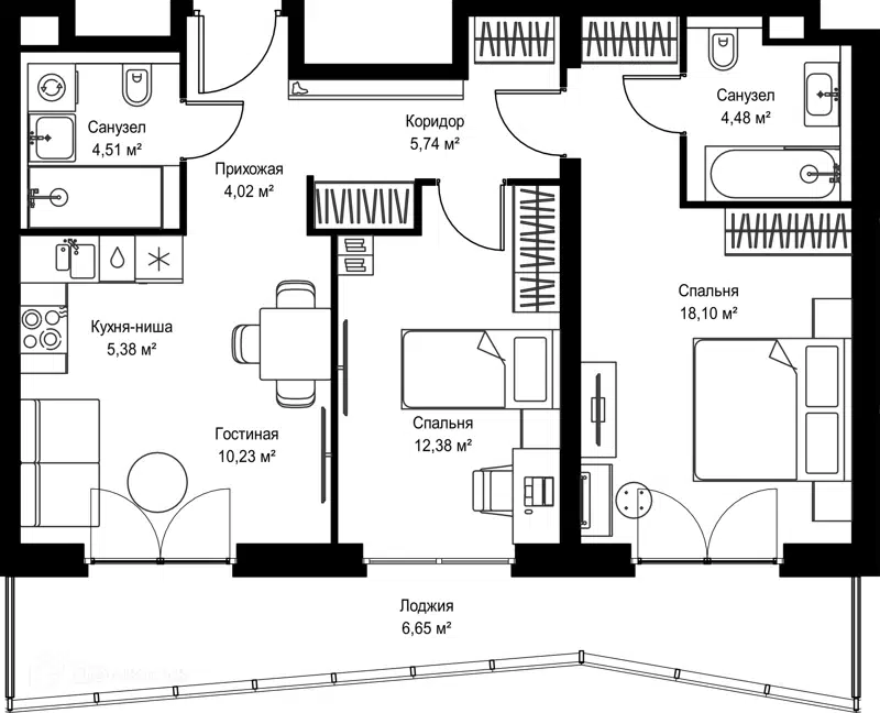2-комнатная квартира 71.49 м² Селигер Сити