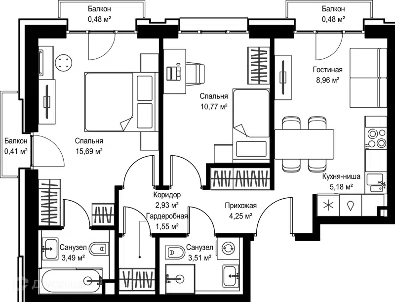 2-комнатная квартира 57.7 м² Селигер Сити