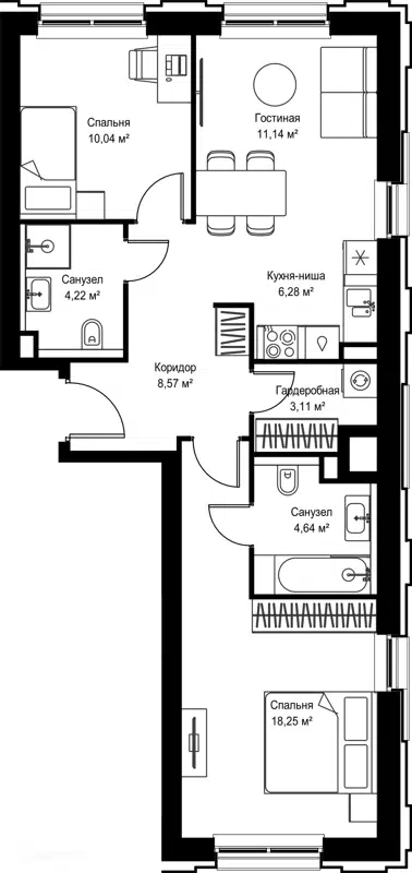 2-комнатная квартира 66.25 м² Селигер Сити