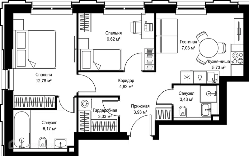2-комнатная квартира 56.54 м² Селигер Сити