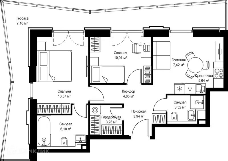 2-комнатная квартира 65.29 м² Селигер Сити